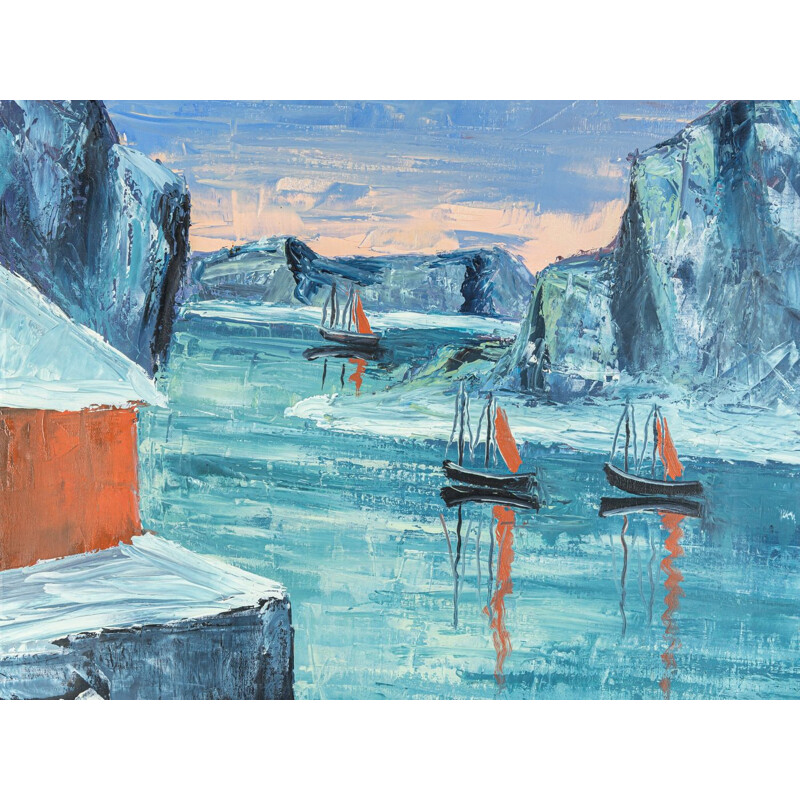 Huile sur toile vintage mer arctique