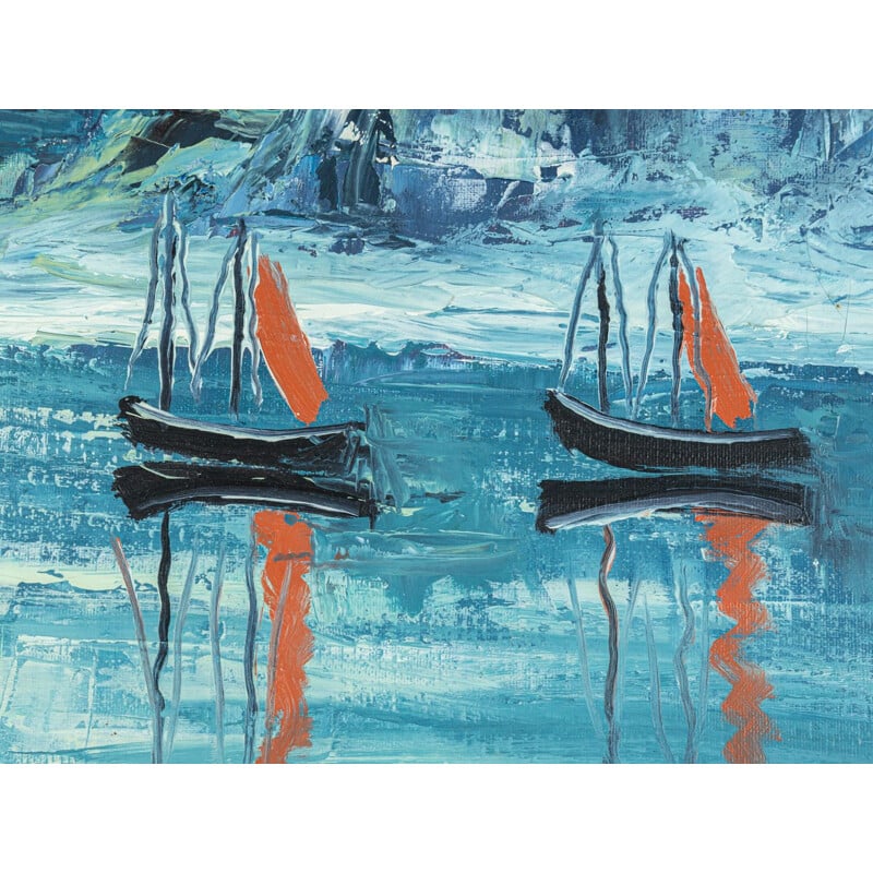 Oil on canvas vintage arctic sea