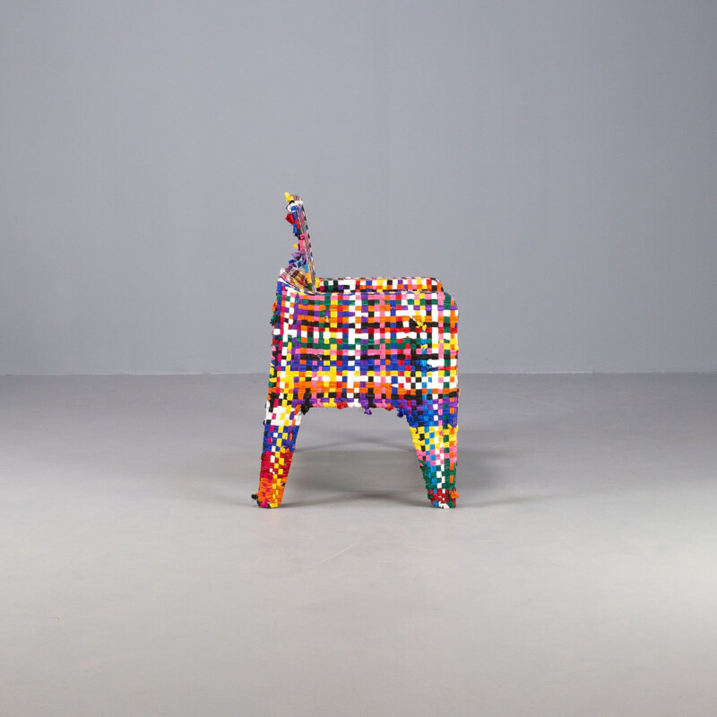 Vintage handmade metal and multicolor fabric armchair by Anacleto Spazzapan