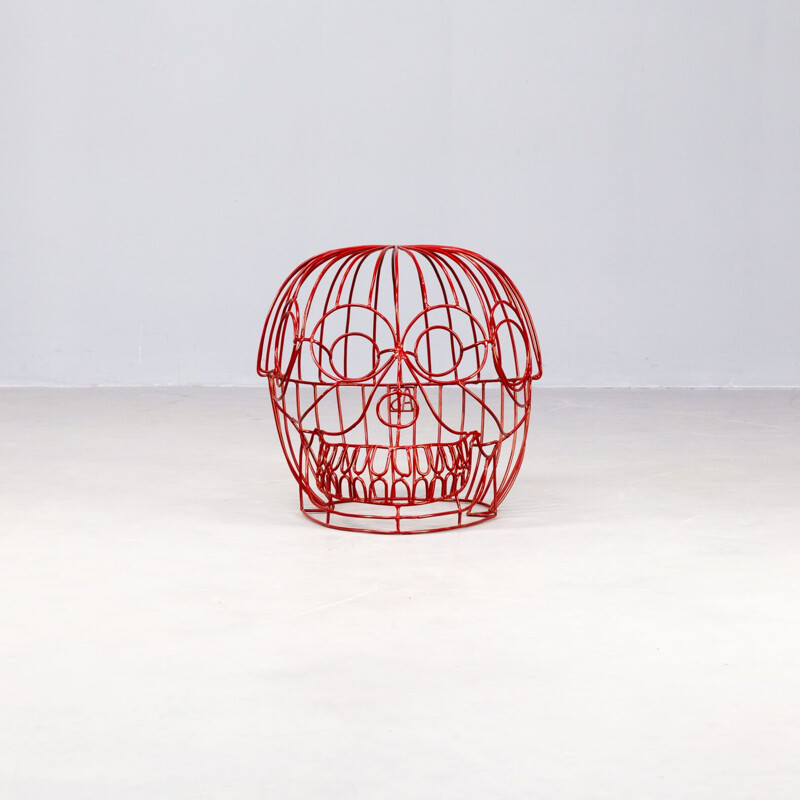 Tabouret fait main vintage "Red Skull" par Anacleto Spazzapan