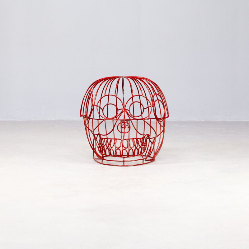 Vintage handmade stool "Red Skull" by Anacleto Spazzapan