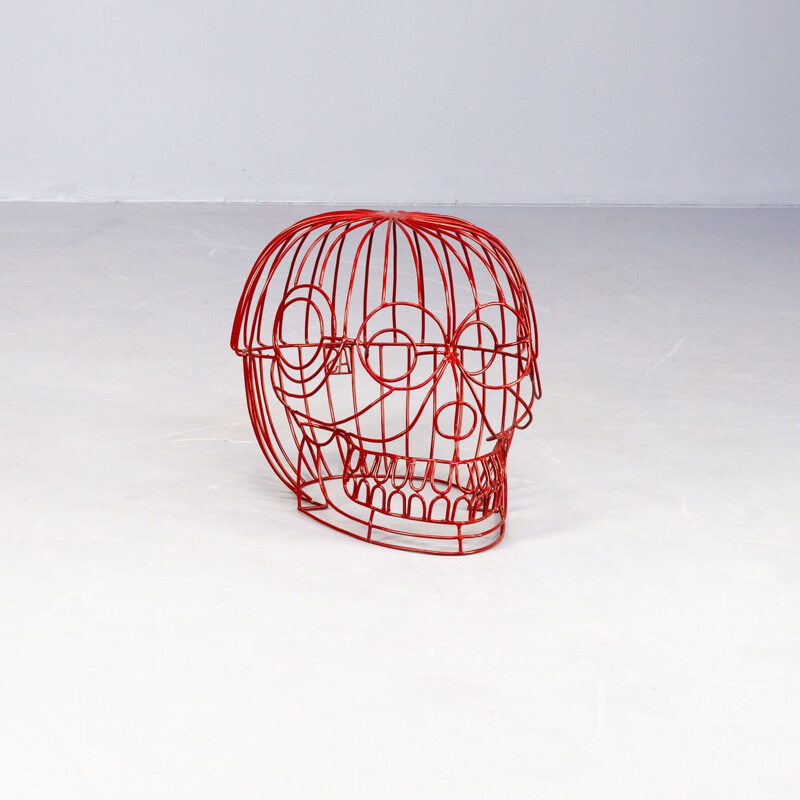 Vintage handmade stool "Red Skull" by Anacleto Spazzapan