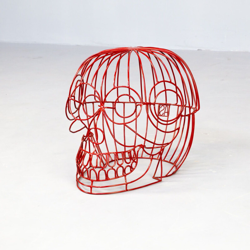 Tabouret fait main vintage "Red Skull" par Anacleto Spazzapan