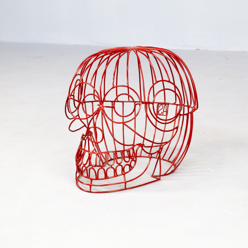 Vintage handmade stool "Red Skull" by Anacleto Spazzapan