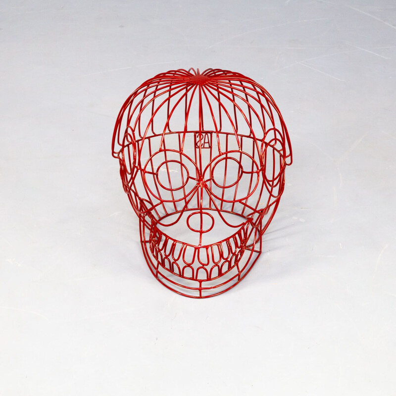 Vintage handmade stool "Red Skull" by Anacleto Spazzapan