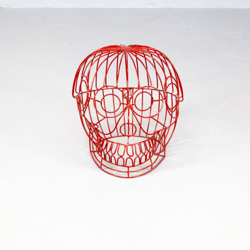 Vintage handmade stool "Red Skull" by Anacleto Spazzapan