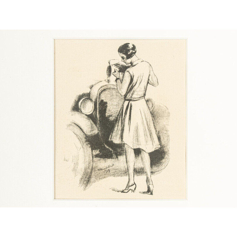 Gravure print on vintage paper, the automobile and the tourime, 1929