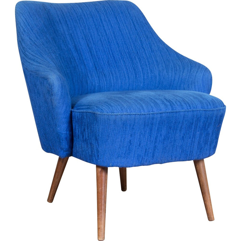 Cocktail chair with blue original upholstery - 1950s