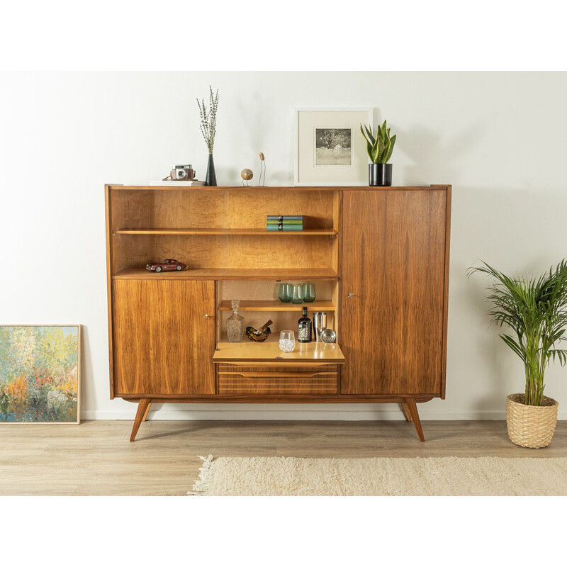 Vintage walnut highboard with two sliding glass doors, Germany 1950s