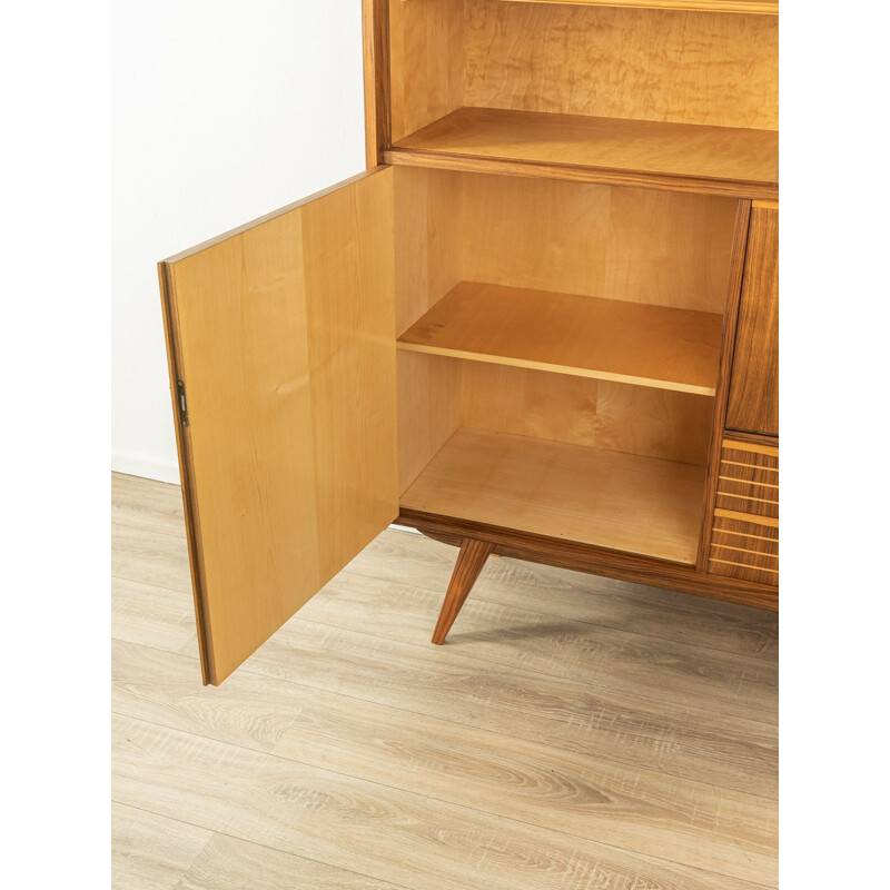 Vintage walnut highboard with two sliding glass doors, Germany 1950s