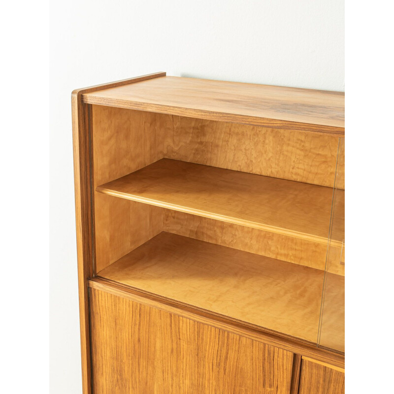 Vintage walnut highboard with two sliding glass doors, Germany 1950s