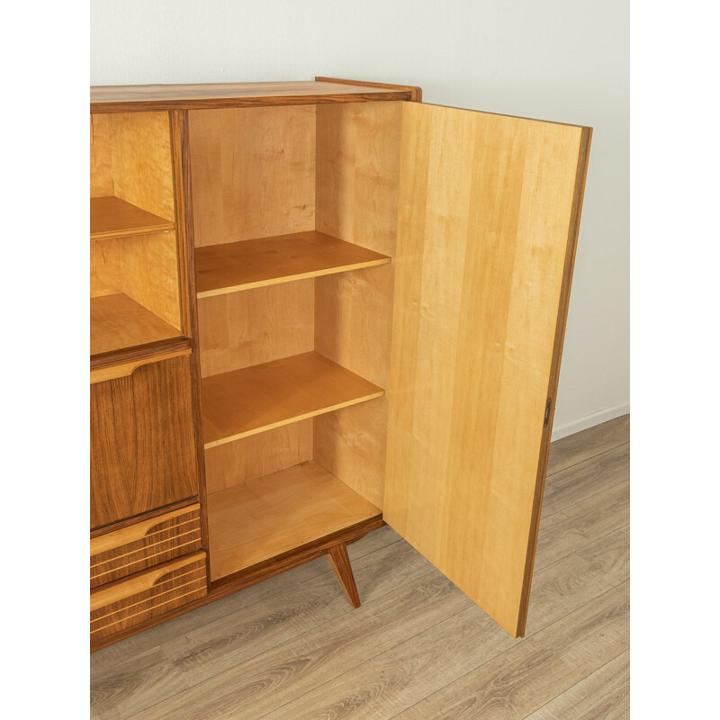 Vintage walnut highboard with two sliding glass doors, Germany 1950s