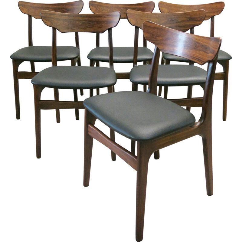 Set of 6 Danish chairs in rosewood, SCHIONNING & ELGAARD - 1960s