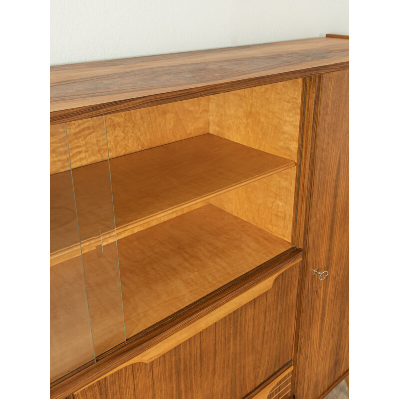 Vintage walnut highboard with two sliding glass doors, Germany 1950s