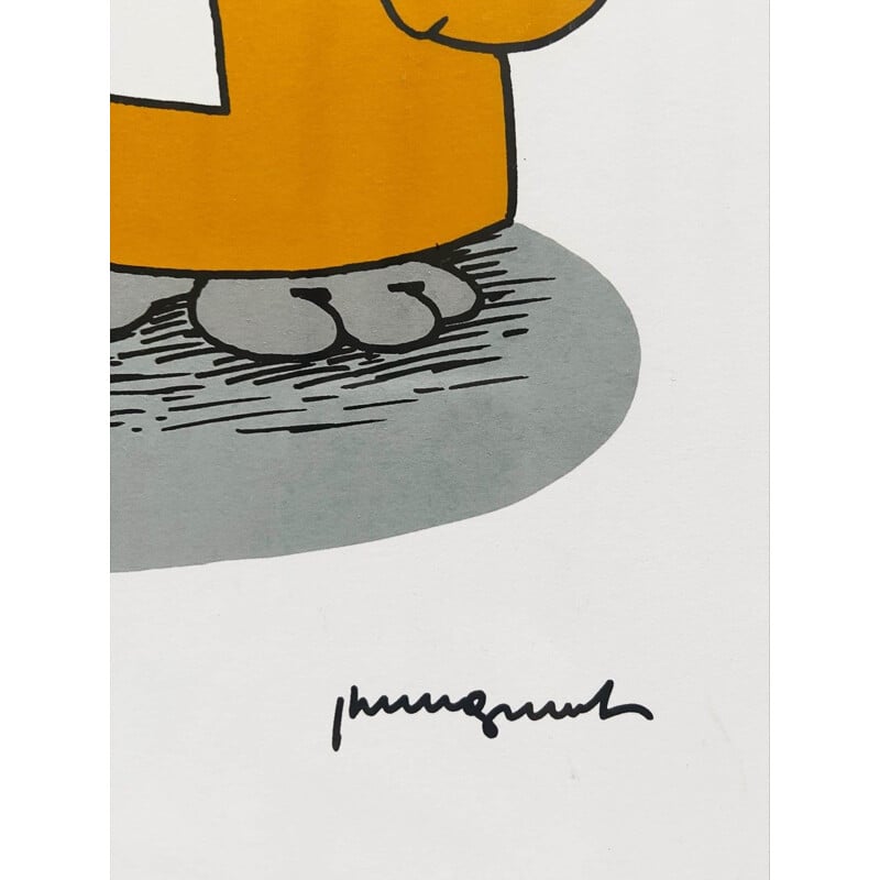 Vintage silkscreen on paper "Le chat et Tintin" by Philippe Geluck, 2020