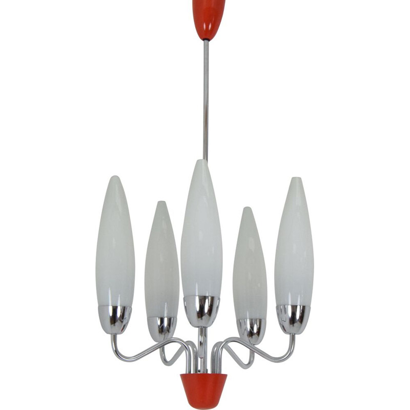 Vintage chrome glass chandelier by Napako, Czech 1960