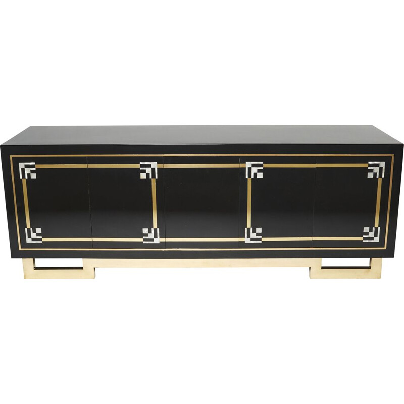 Vintage sideboard in black lacquer and brass by Guy Lefèvre for Maison Jansen, 1970