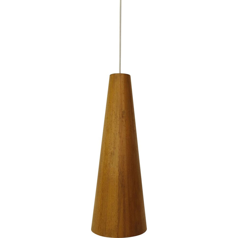 Vintage conical pine pendant lamp by Jorgen Wolf, 1960