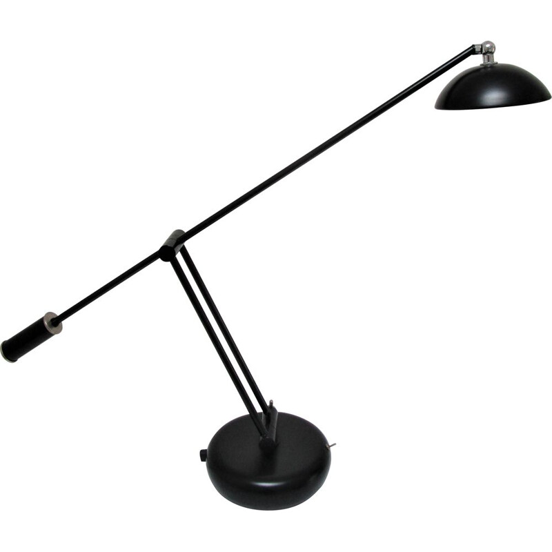 Lampe de bureau halogène à contrepoids vintage en métal noir, 1980-1990