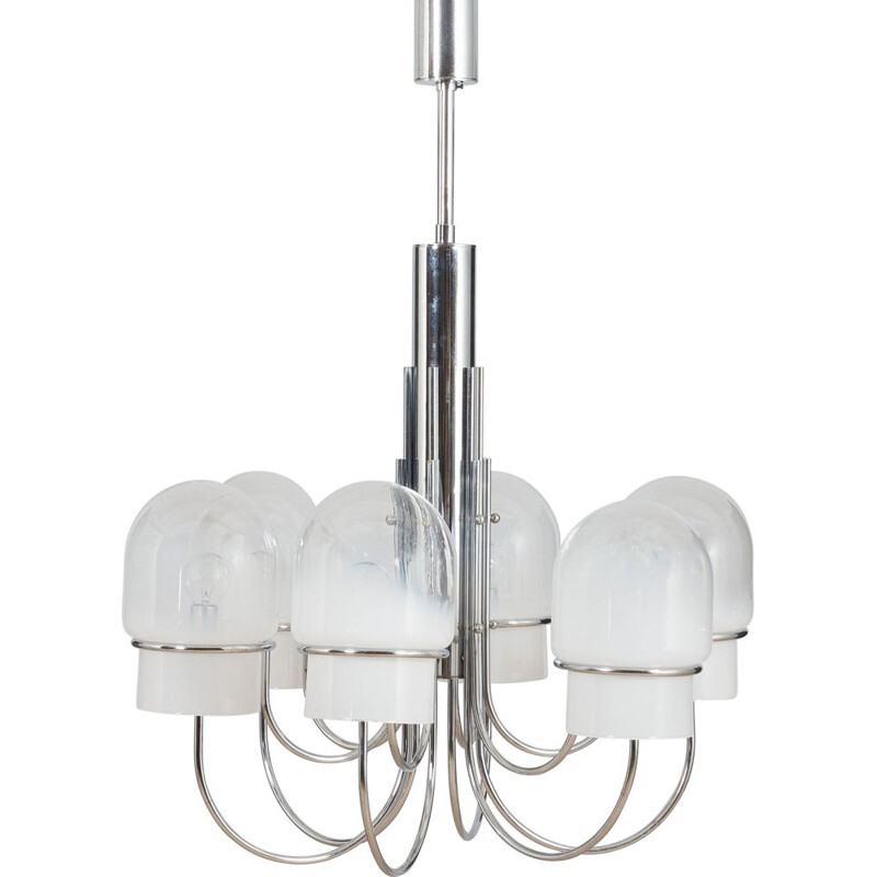 Vintage space age chandelier with glass shade, 1970