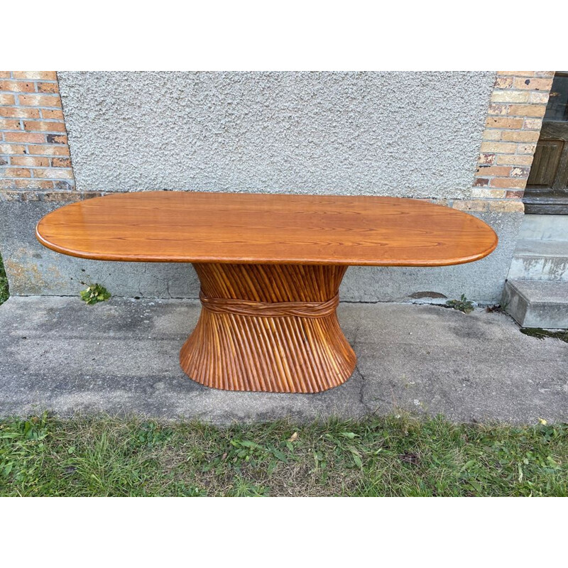 Table vintage en rotin, 1970