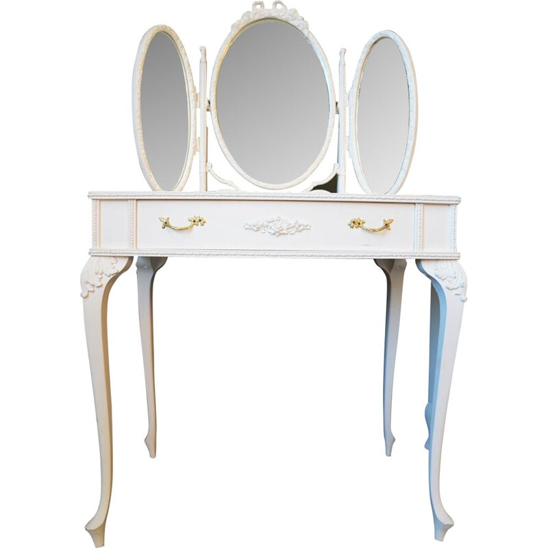 Vintage style Louis XIV French white dressing table