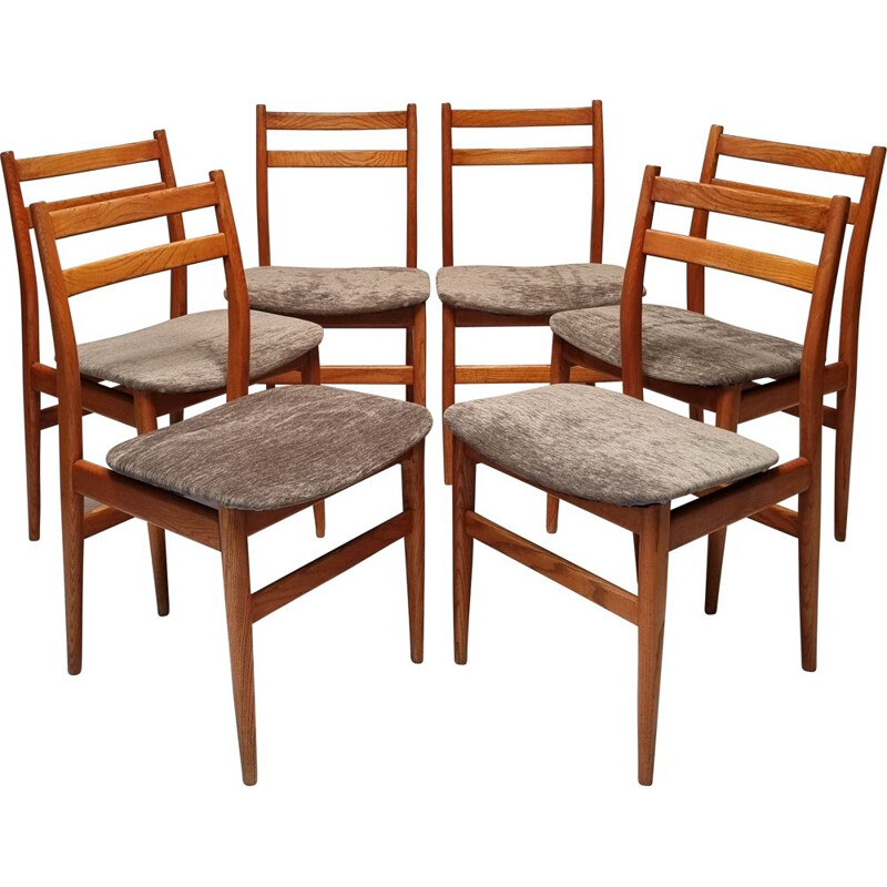 Set of 6 vintage French elmwood chairs, 1960