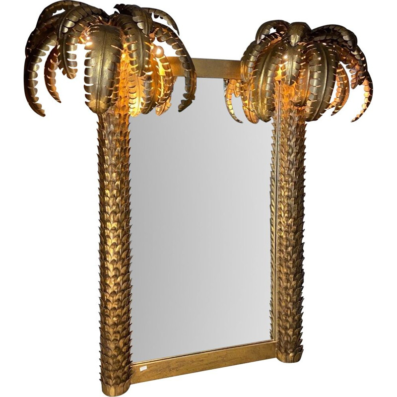 Trumeau vintage mirror with 2 palm tree wall lamps, 1990