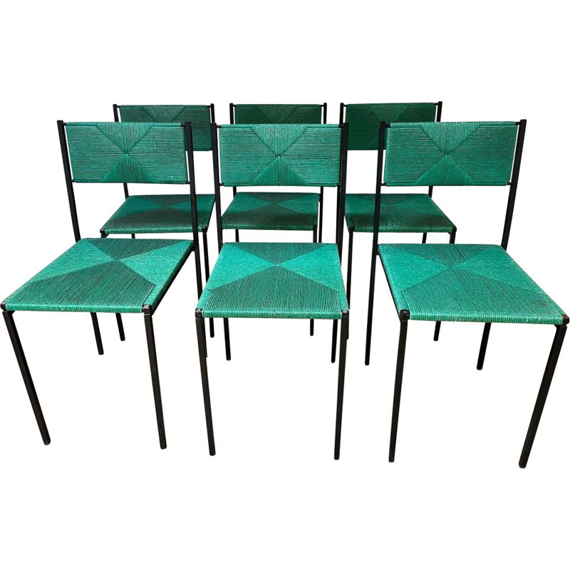 Set van 6 vintage groene Paludis 150 stoelen van Giandomenico Belloti voor Alias, 1950
