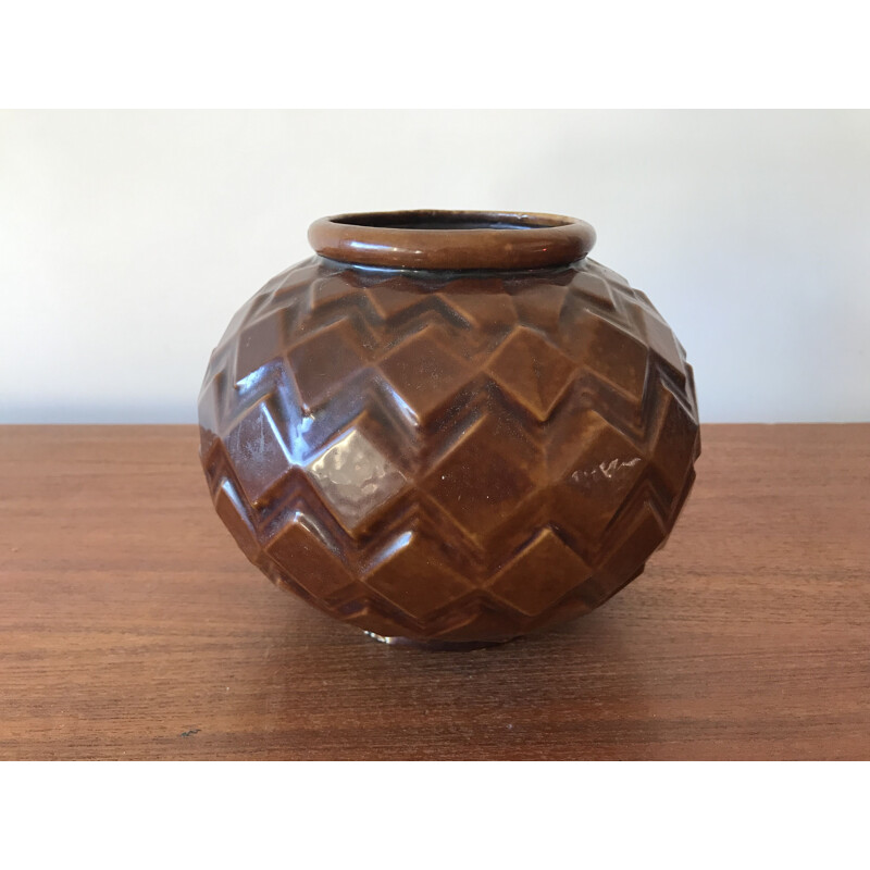 Vintage Art Deco Vase aus emailliertem Gusseisen