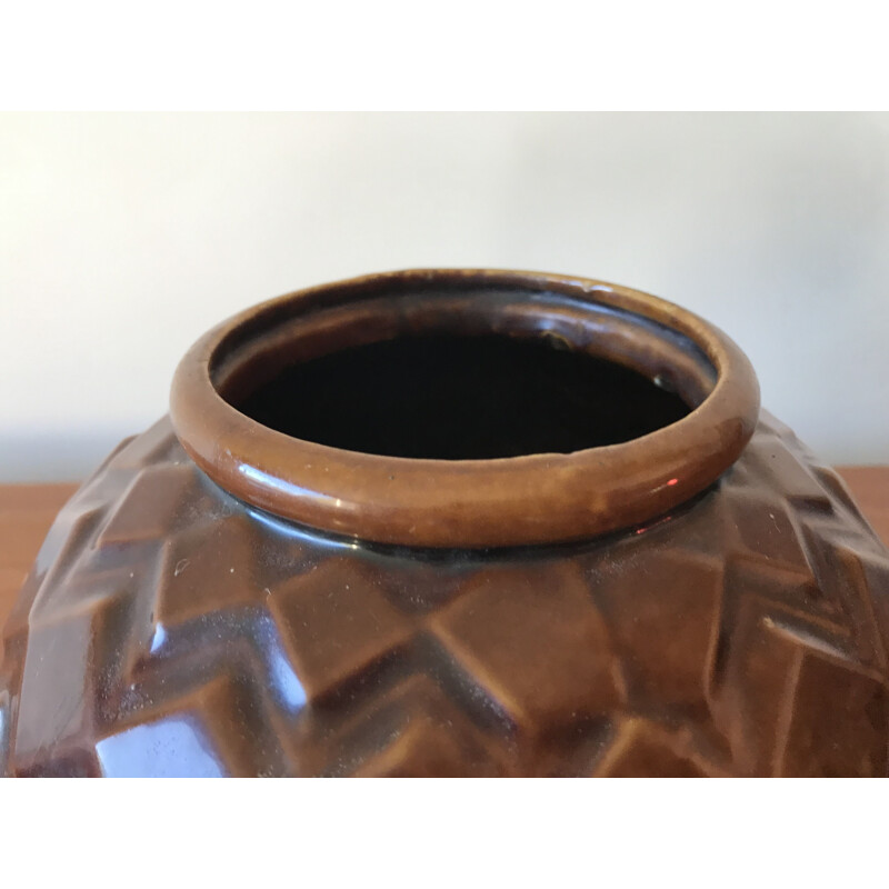 Vintage art deco esmaltado vaso de ferro fundido