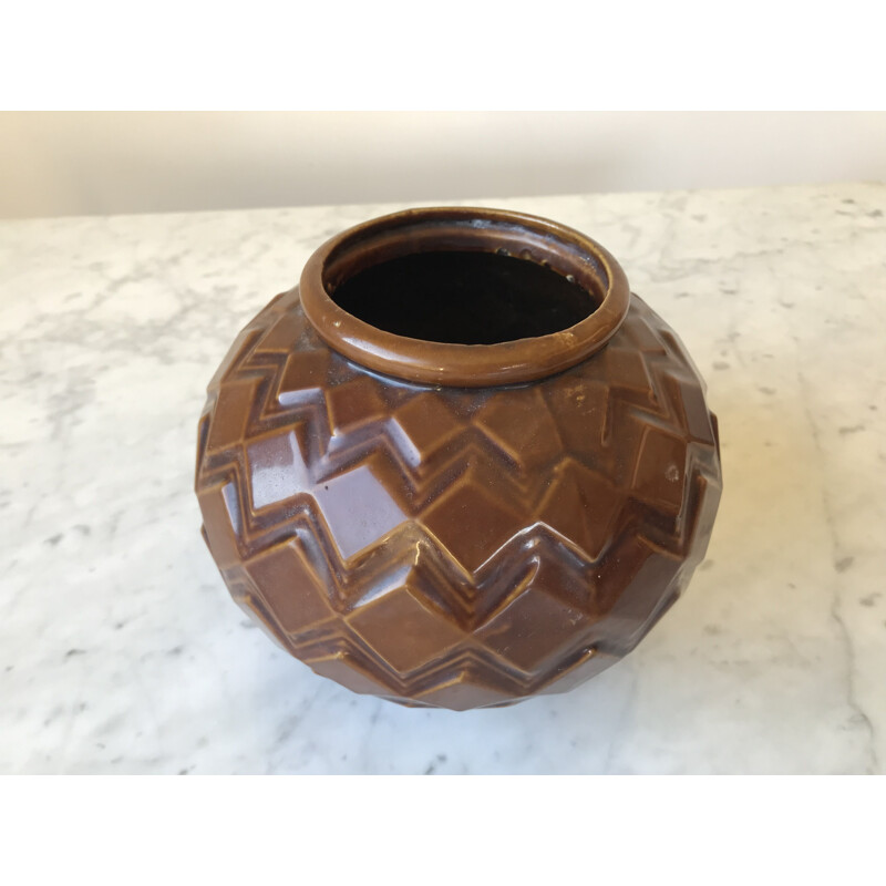 Vintage Art Deco Vase aus emailliertem Gusseisen