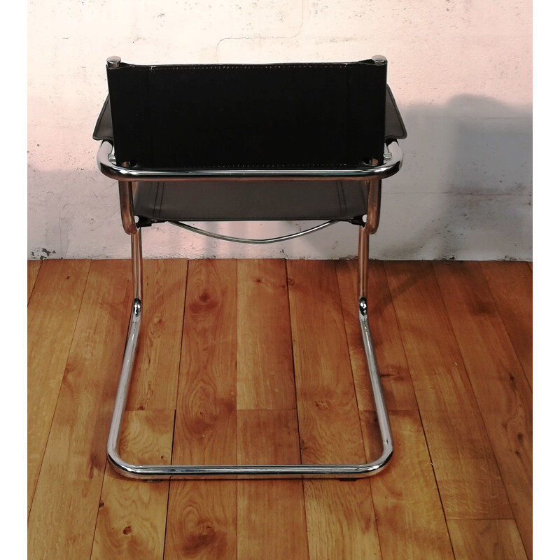 Black leather and aluminium vintage armchair