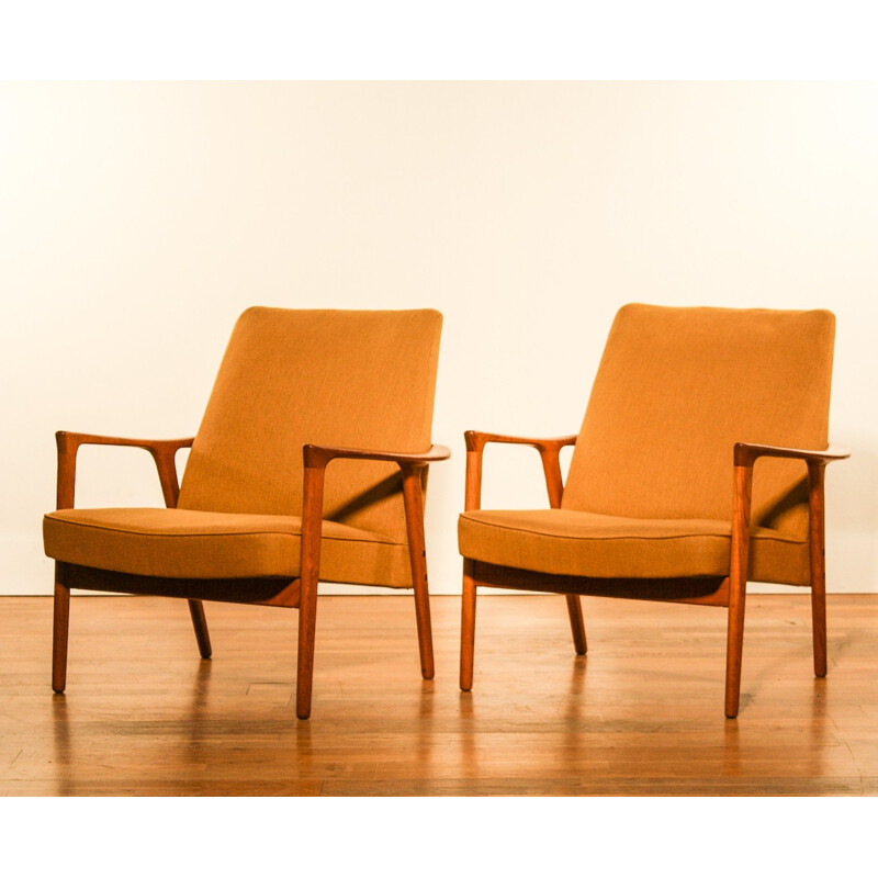 Pair of armchairs in teak and fabric, Inge ANDERSSON  - 1950s