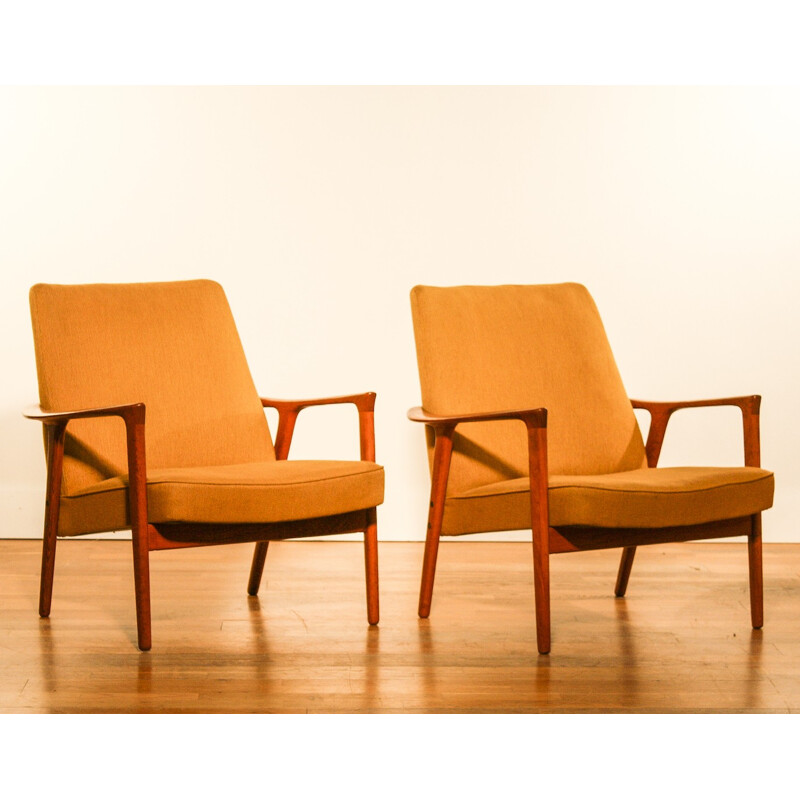 Pair of armchairs in teak and fabric, Inge ANDERSSON  - 1950s