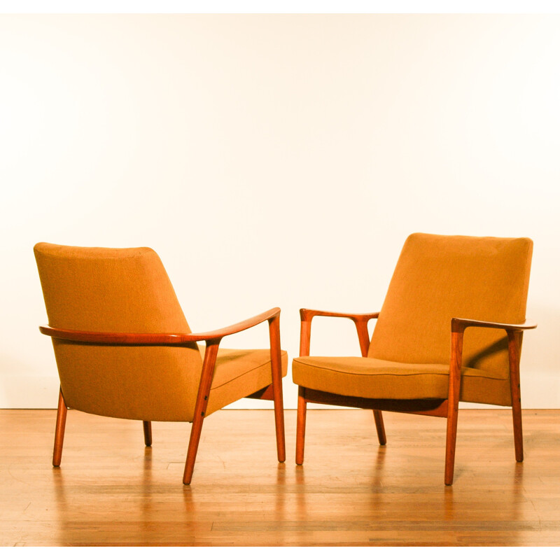 Pair of armchairs in teak and fabric, Inge ANDERSSON  - 1950s