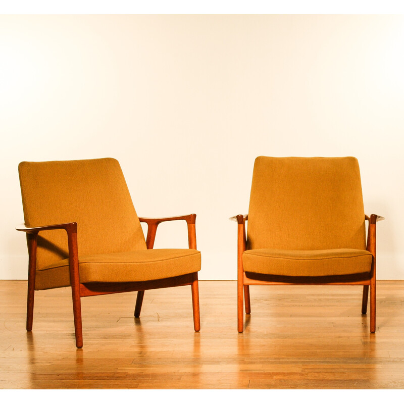 Pair of armchairs in teak and fabric, Inge ANDERSSON  - 1950s