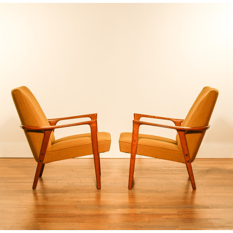 Pair of armchairs in teak and fabric, Inge ANDERSSON  - 1950s