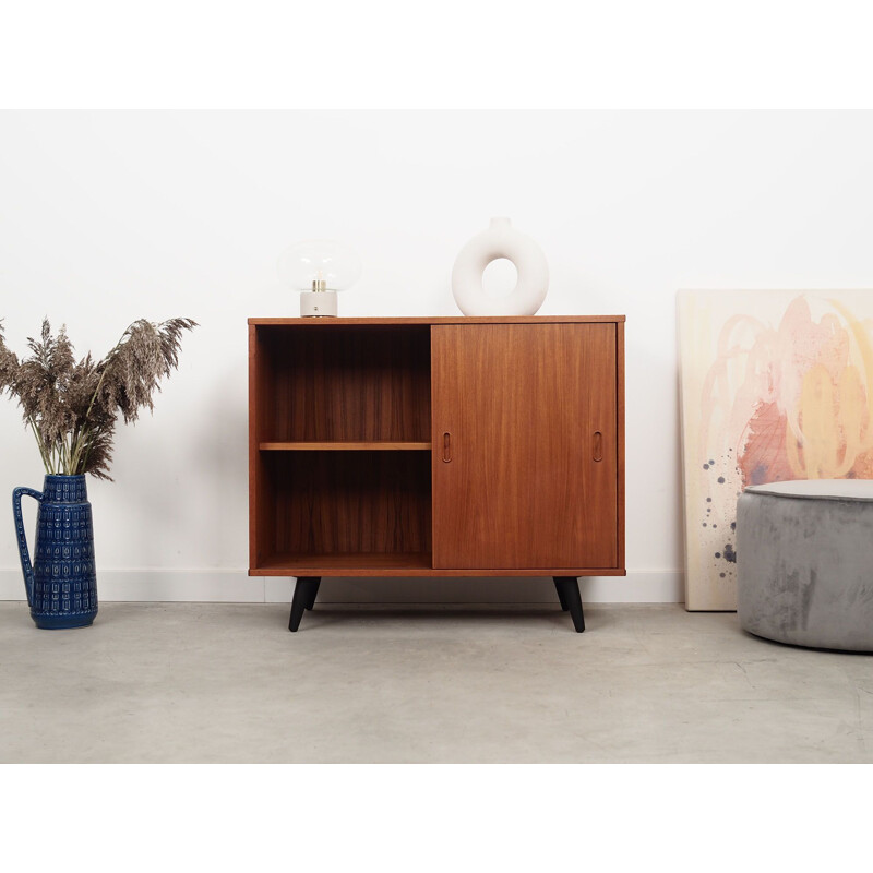 Teak vintage small cabinet with sliding door, Denmark 1970s