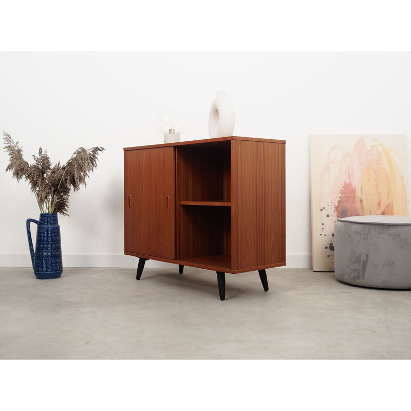 Teak vintage small cabinet with sliding door, Denmark 1970s