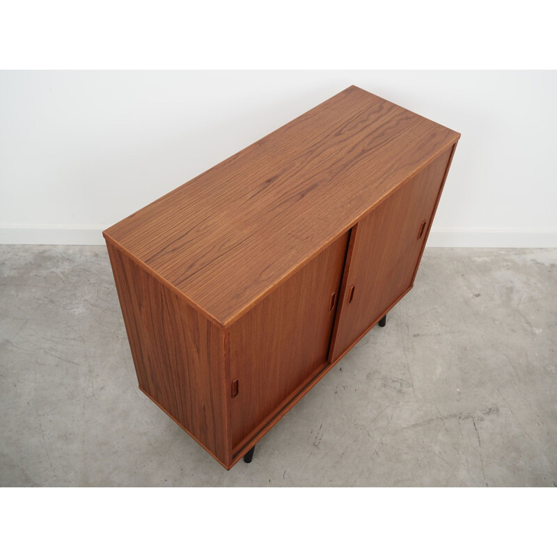 Teak vintage small cabinet with sliding door, Denmark 1970s