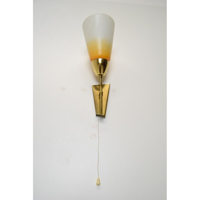 Vintage glass and brass wall lamp by Kamenicky Senov, Czech 1960