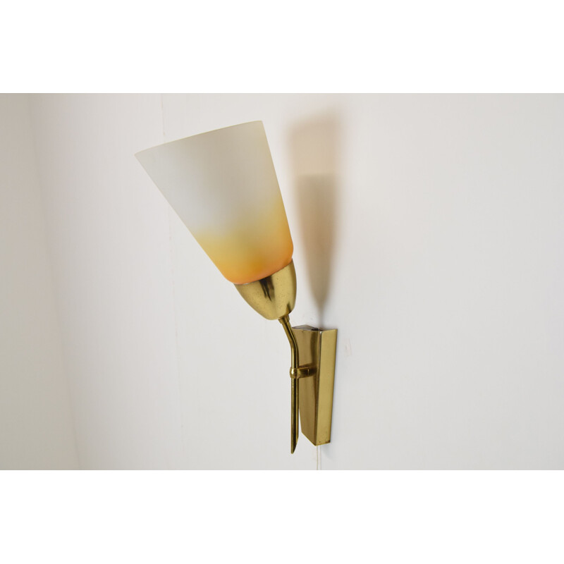 Vintage glass and brass wall lamp by Kamenicky Senov, Czech 1960