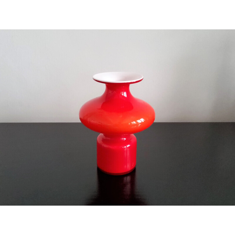 Set of 4 vintage red glass vases by Per Lütken for Holmegaard, Denmark 1960