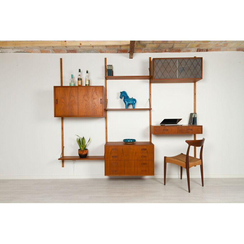 Danish vintage teak wall unit by Preben Sørensen for Ps System, 1960s