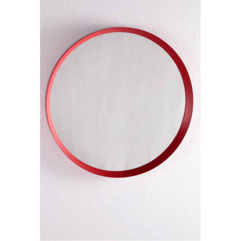 Vintage red round plastic mirror, 1960s