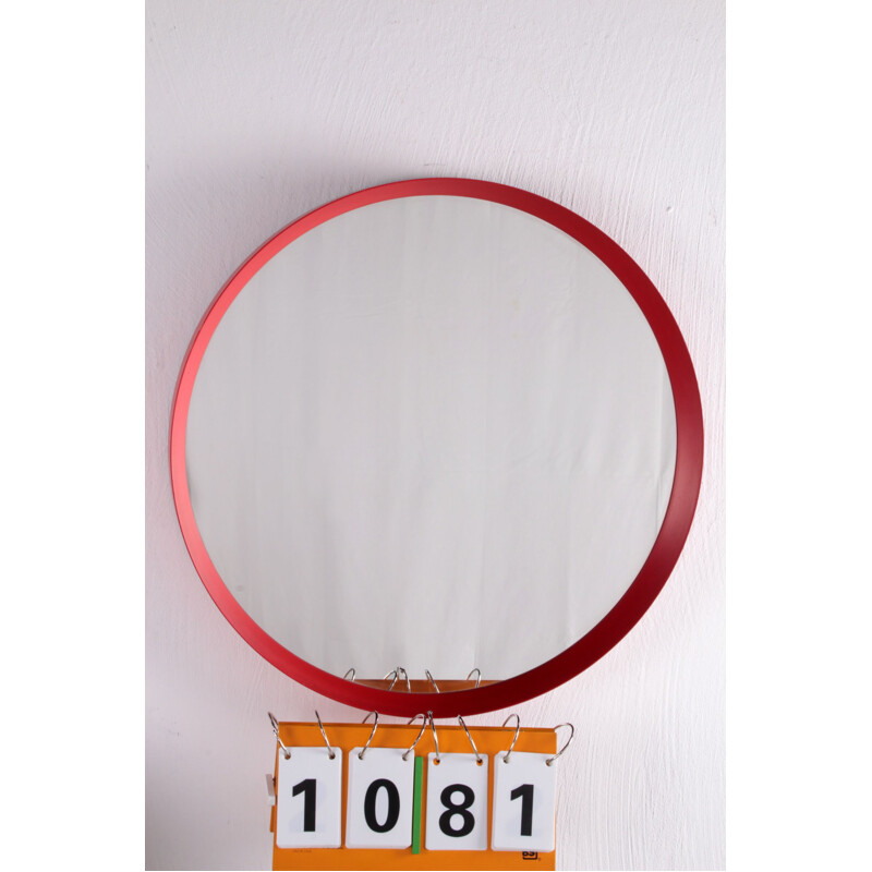 Vintage red round plastic mirror, 1960s