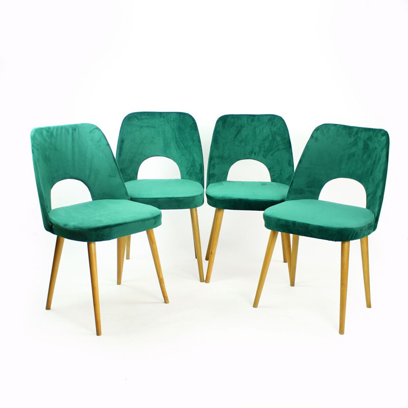 Set of 4 vintage dining chairs in velvet by Oswald Haerdtl for Ton, Czechoslovakia 1950s