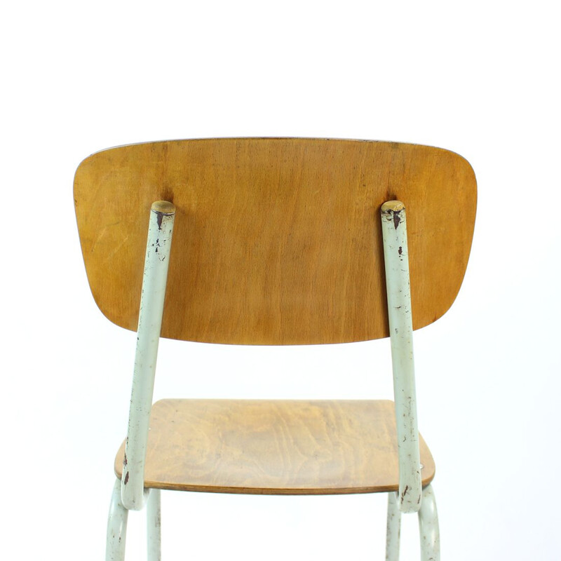 Silla escolar vintage de metal y madera contrachapada de Kovona, Checoslovaquia 1960