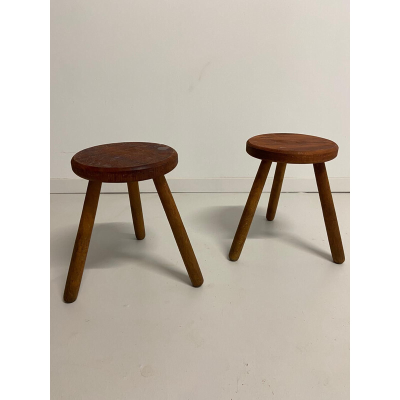Pair of vintage Scandinavian tripod stools